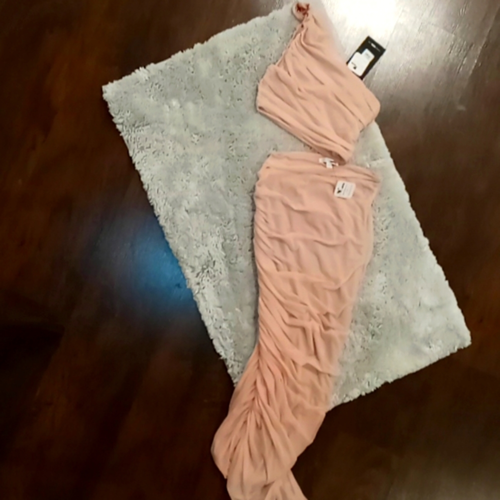 Fashion Nova Love Story mesh skirt set in blush